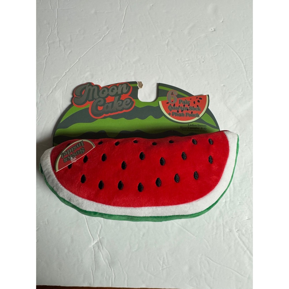 Moon Cake 6 Pair‎ Quarter Socks Ladies 4-10 Watermelon Plush Pouch